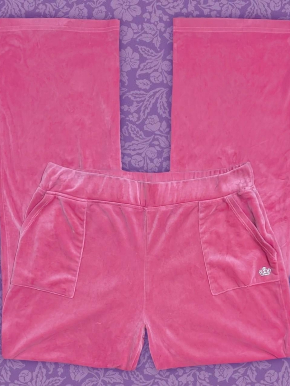 Y2K Juicy Couture Pink Mid-Rise Wide-Leg Velour Sweatpants | Size L